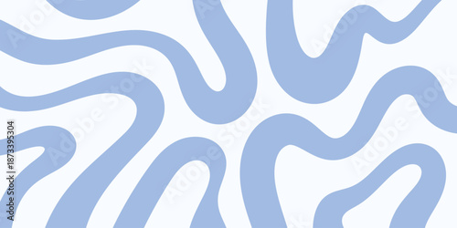Groovy background with abstract wavy shapes. Pastel blue and white lines. Minimal trendy y2k poster. Trippy liquid backdrop. Vector aesthetic illustration
