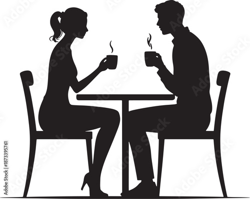 Romantic Couple Having Coffee Date Silhouette on Table for Valentine Day