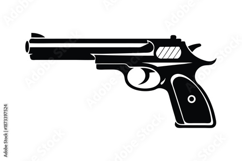 Tactical Military Pistol Silhouette Isolated on Plain White Background Vector Design