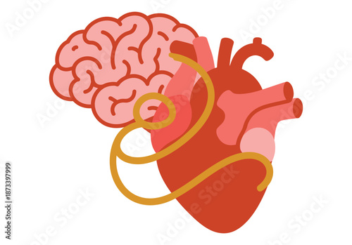 An illustration of a heart and brain connected by a yellow line