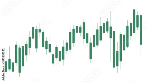 Green candlestick chart in upward trend with increasing bars in financial graph format for stock market analysis
