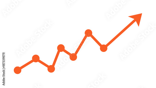 Upward trending graph with orange line and arrow on white background in simple modern style for business presentation