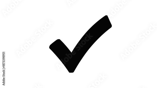 Black checkmark symbol on white background in simple minimalist design with bold graphic style for approval and confirmation icons