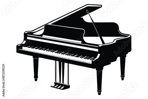 Clean black and white piano silhouette for music-themed designs