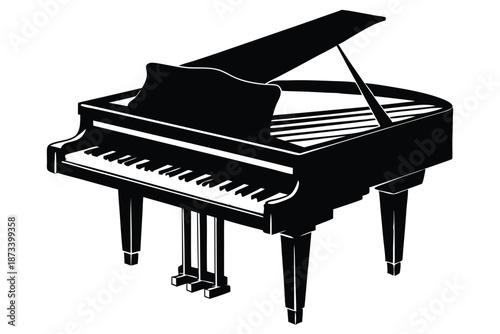 Versatile black and white piano silhouette on a white backdrop