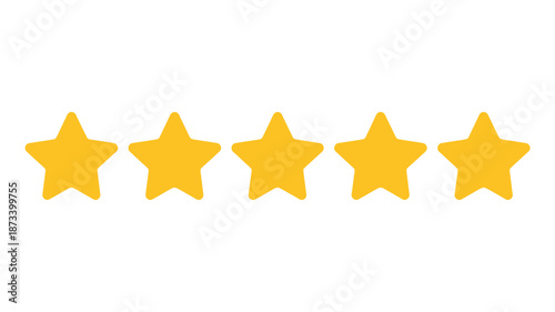 Four Golden Stars in a Row on White Background in Bright Even Lighting for Review or Rating