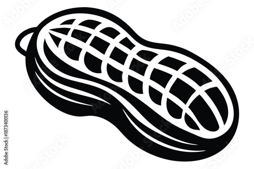Single peanut shape, stark black and white silhouette vector on white backdrop