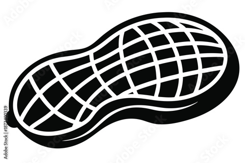 Iconic peanut silhouette, black and white vector graphic isolated on white