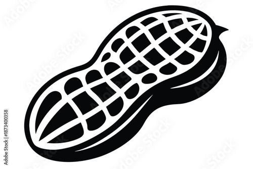 Single peanut shape, minimalist black and white vector art on white background