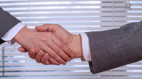 businessman and businesswoman handshaking