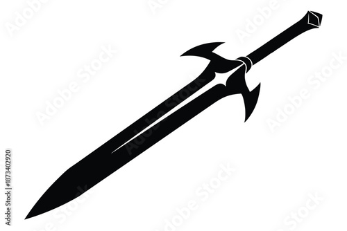 Elegant Rapier Sword Silhouette - Black and White Fencing Weapon Vector Illustration