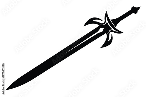 Excalibur Mythical Sword Silhouette - Black and White Fantasy Weapon Vector Design