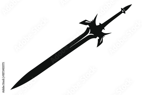 Obraz na plátně Simple Bastard Sword Silhouette - Black and White Hand-and-a-Half Medieval Weapo