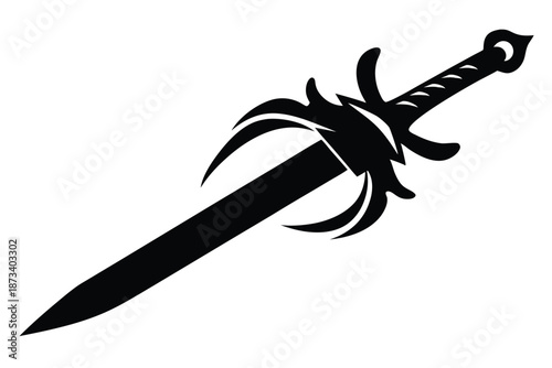 Traditional Katana Samurai Sword Silhouette Vector Illustration for Martial Arts Themes