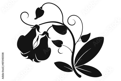 Springtime Sweet Pea Flower Silhouette Vector Illustration for Greeting Cards and Invitations