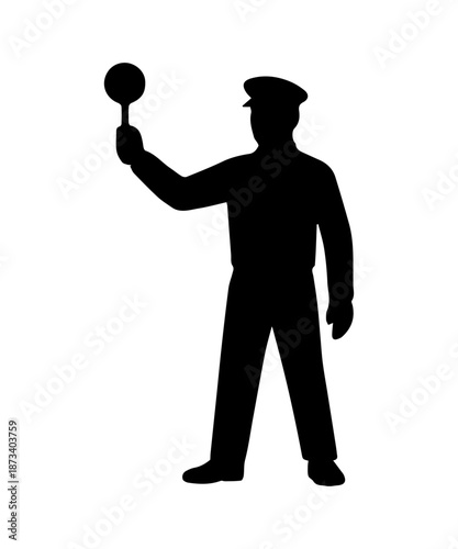 Police officer silhouette holding stop sign