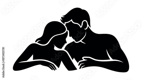 A black silhouette of a loving couple embracing each other tenderly