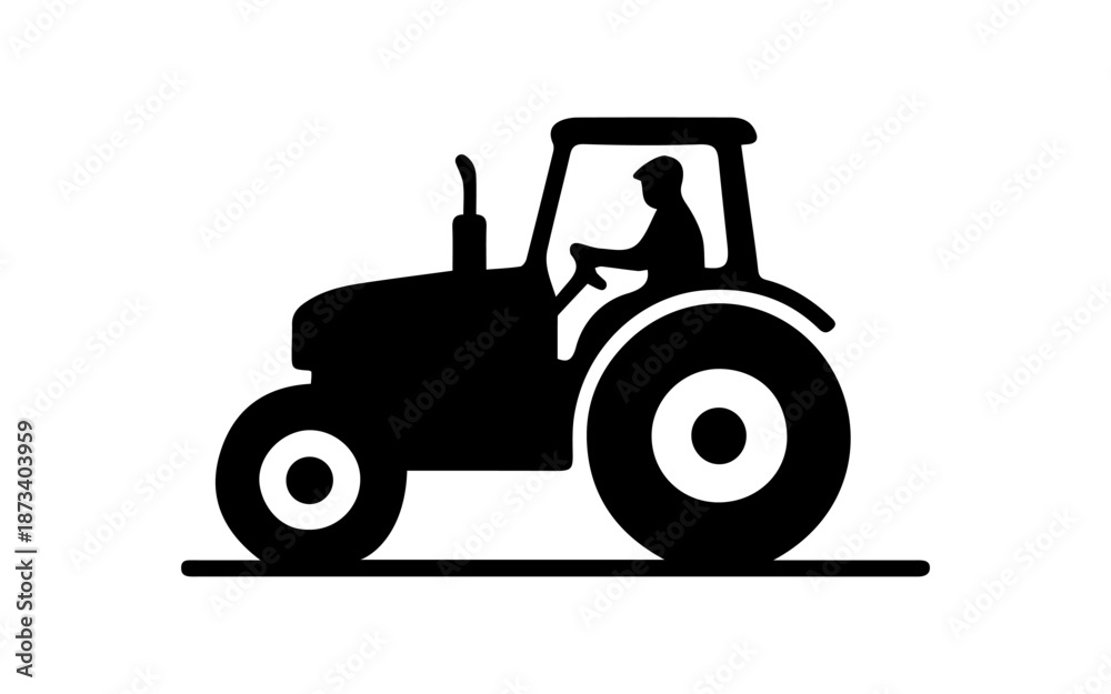 Obraz premium Tractor with driver icon, silhouette representing agriculture farming