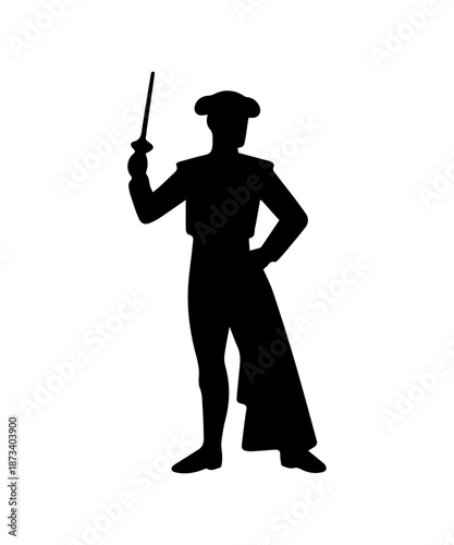 Bullfighter silhouette performing bullfighting actions with cape