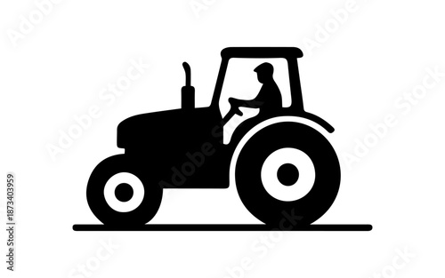 Tractor with driver icon, silhouette representing agriculture farming