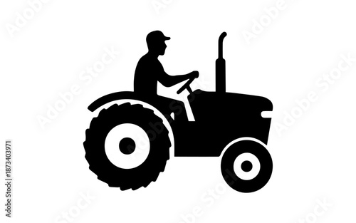 Tractor with driver icon, silhouette representing agriculture farming