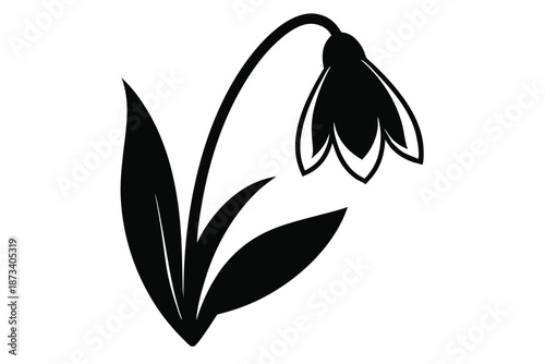 Snowdrop Flower Silhouette Graphic, Black and White Spring Blossom Vector for Floral Design