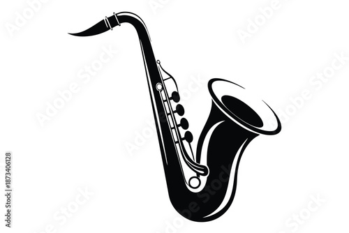 Stylized saxophone silhouette, vintage music icon, vector illustration on white background