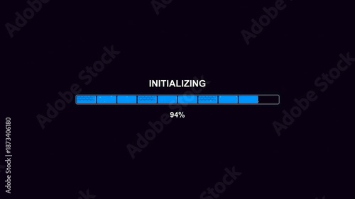 Progress bar animation showing the process of initializing from zero to one hundred percent in a modern digital style