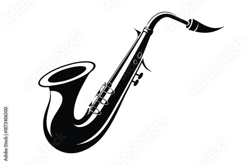 Graphic saxophone silhouette, modern music vector, simple jazz instrument on white