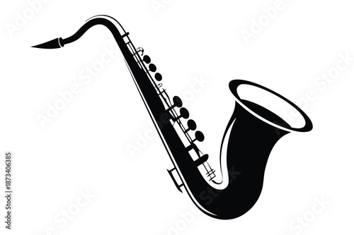 Stylized jazz saxophone silhouette, vector graphic, classic instrument on white background