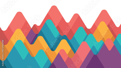 A vibrant and colorful abstract mountain range with geometric shapes and bold hues