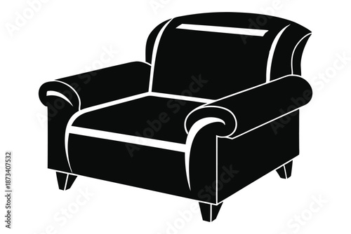 Versatile black and white silhouette of a recliner chair on a white background, ideal for graphic design projects.