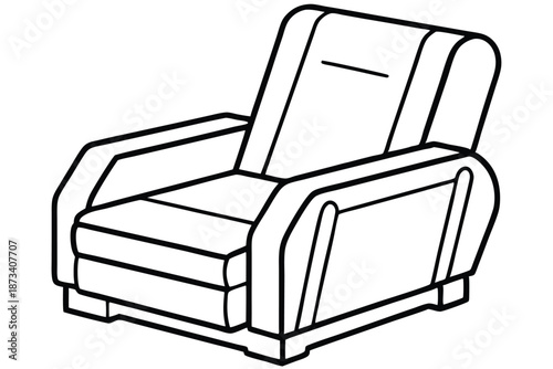 Elegant black and white line art recliner, isolated on white, perfect for furniture branding and websites