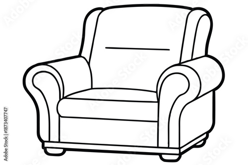 Monochrome line art recliner illustration, isolated on white, a classic furniture design element