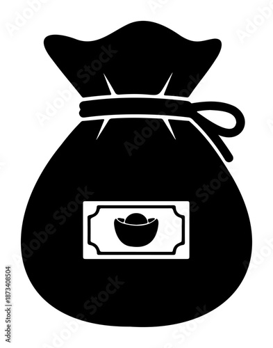 Chinese New Year Black money bag icon with gold ingot character