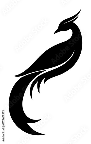 Chinese New Year Black silhouette of mythical bird like phoenix logo