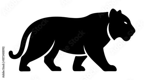 Chinese New Year Black panther walking profile silhouette vector icon
