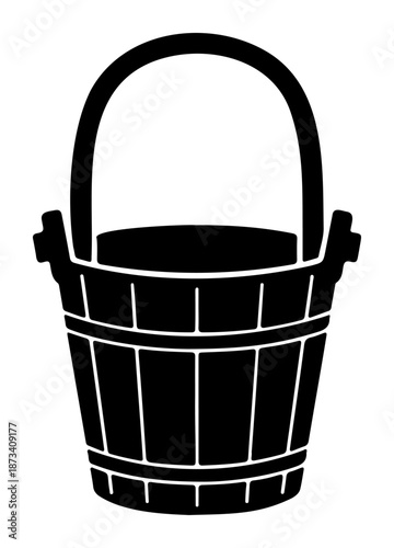 Chinese New Year Black silhouette wooden sauna steam bucket handle water