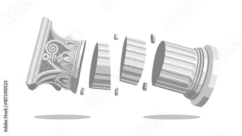 Detailed exploded view of an ancient Greek column, showcasing its individual architectural components and intricate decorative elements.