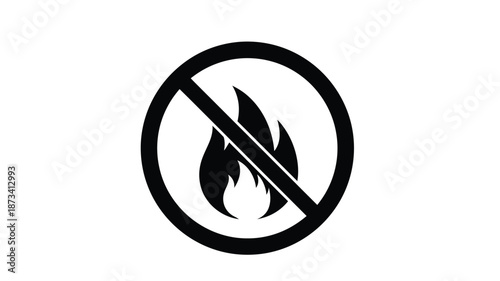 A black and white symbol depicting a prohibition of fire or open flames