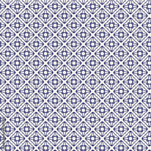 Seamless Geometric Tile Pattern - Indigo and Ivory - Inverted - Large Scale.