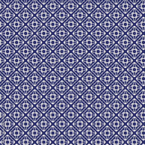 Seamless Geometric Tile Pattern - Indigo and Ivory - Large Scale.
