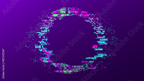 Pixel Glitch Ring Frame. Technology Banner