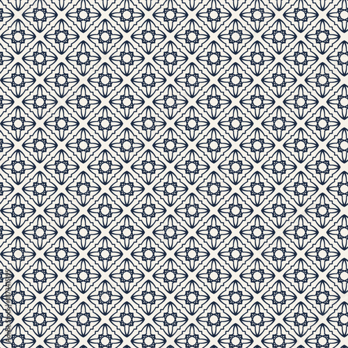 Seamless Geometric Tile Pattern - Navy Blue and Ivory -  Large Scale.