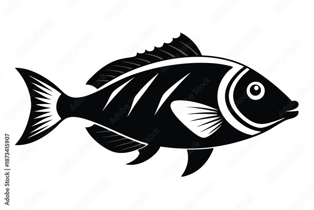 Fototapeta premium Black and White Parrotfish Vector Silhouette, Isolated on White Background