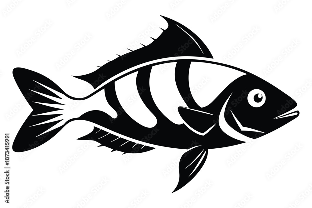 Fototapeta premium Minimalist Silhouette of a Parrotfish, Black and White Vector Art