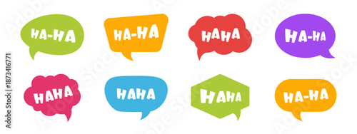 Comic speech bubble icon set with Haha text for chat, social media reaction, sticker, message