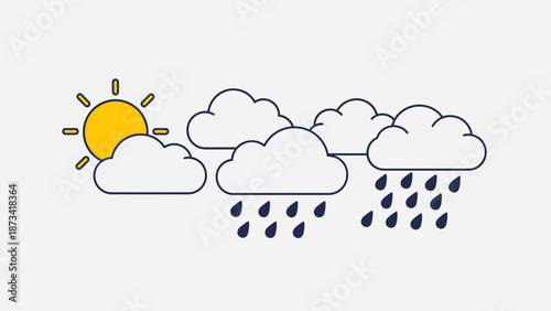 Weather forecast illustration showing sun, clouds, and rain in a simple graphic style