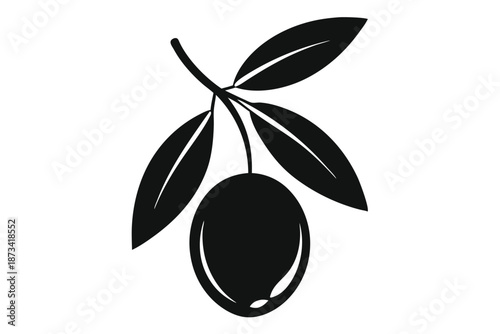 Vector silhouette of one olive, simple black and white shape on a white background