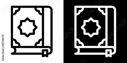 Islamic book Quran icon logo in outline style. Contour Ramadan icon from the Holy Quran. Minimal line symbol vector illustration.